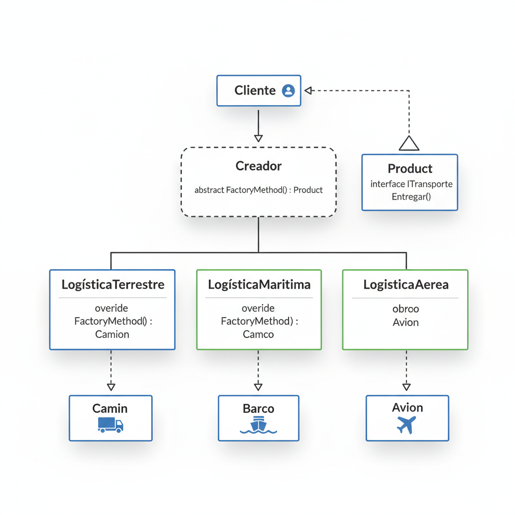 Ilustración conceptual del Patrón de Diseño Factory Method.