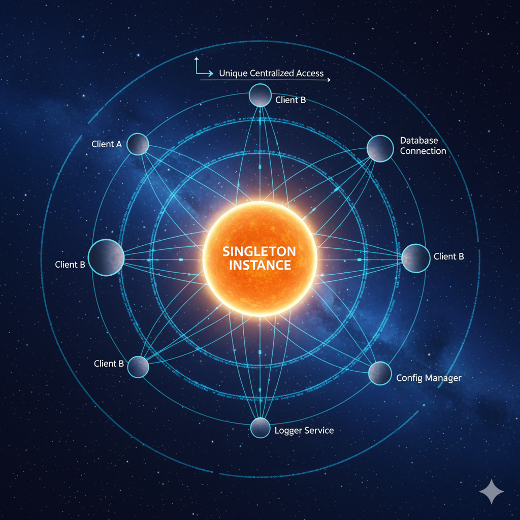 Analogía del Patrón Singleton usando el Sistema Solar con un único Sol.