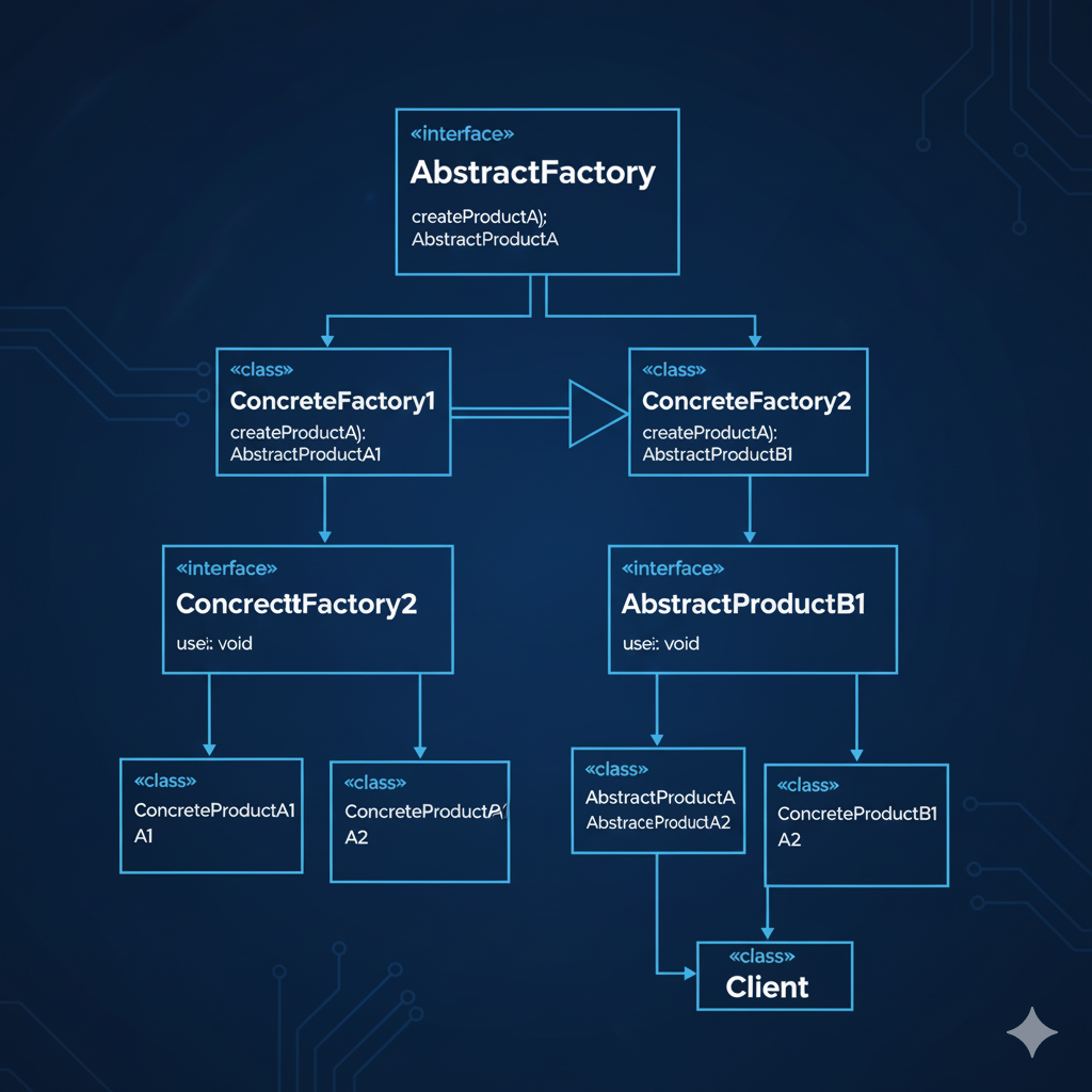 Diagrama de clases UML del Patrón Abstract Factory.