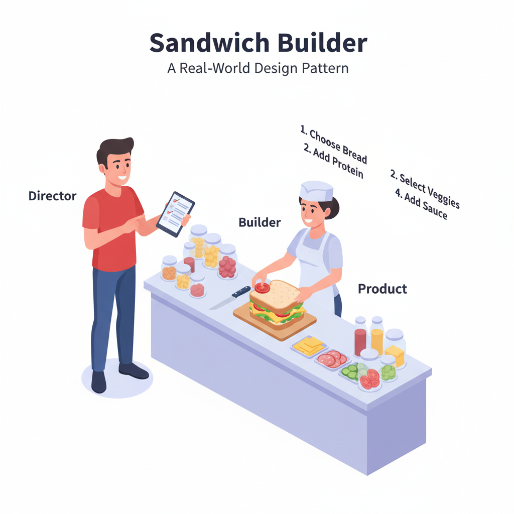 Analogía del Patrón Builder usando un pedido de sándwich.