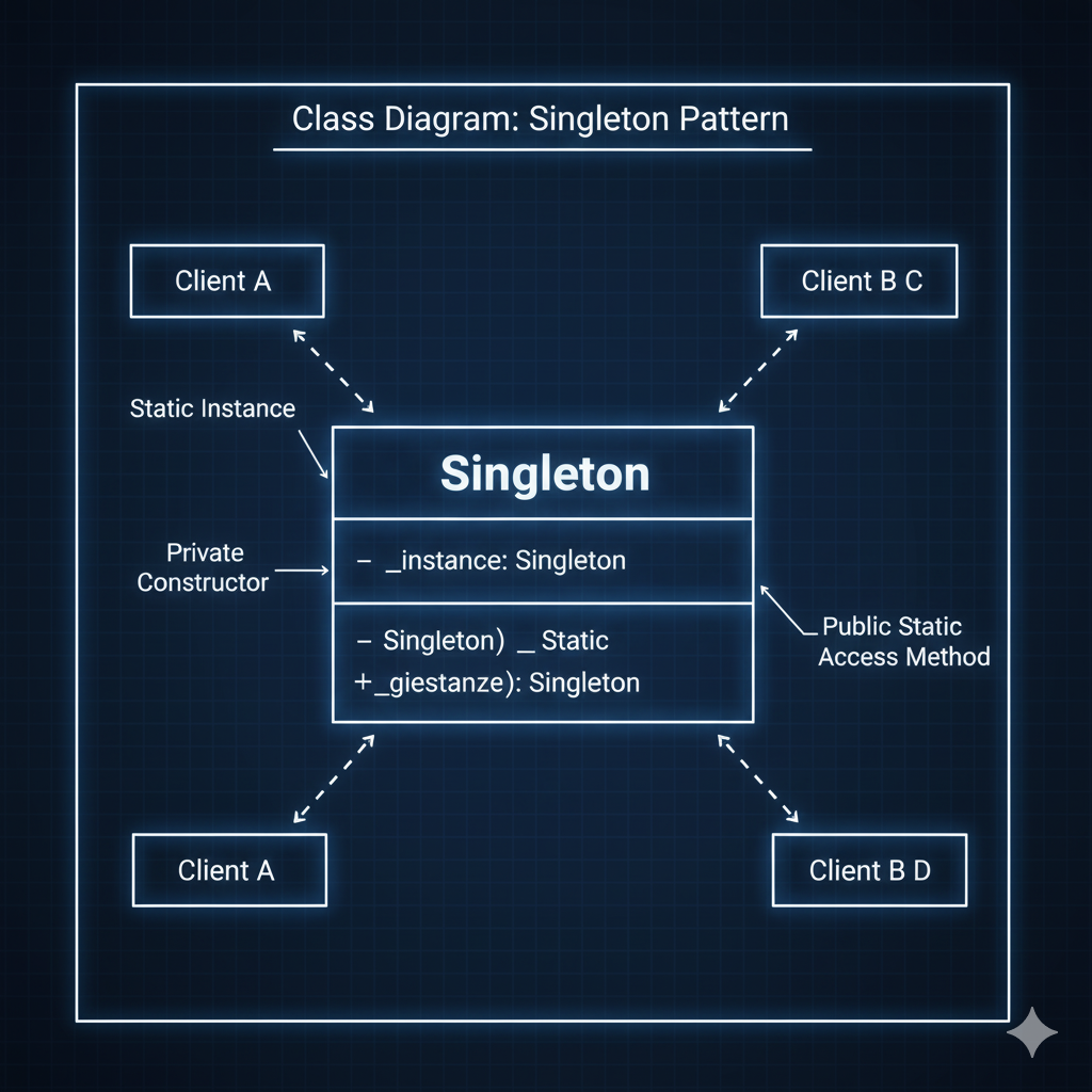 Diagrama de clases UML del Patrón Singleton.