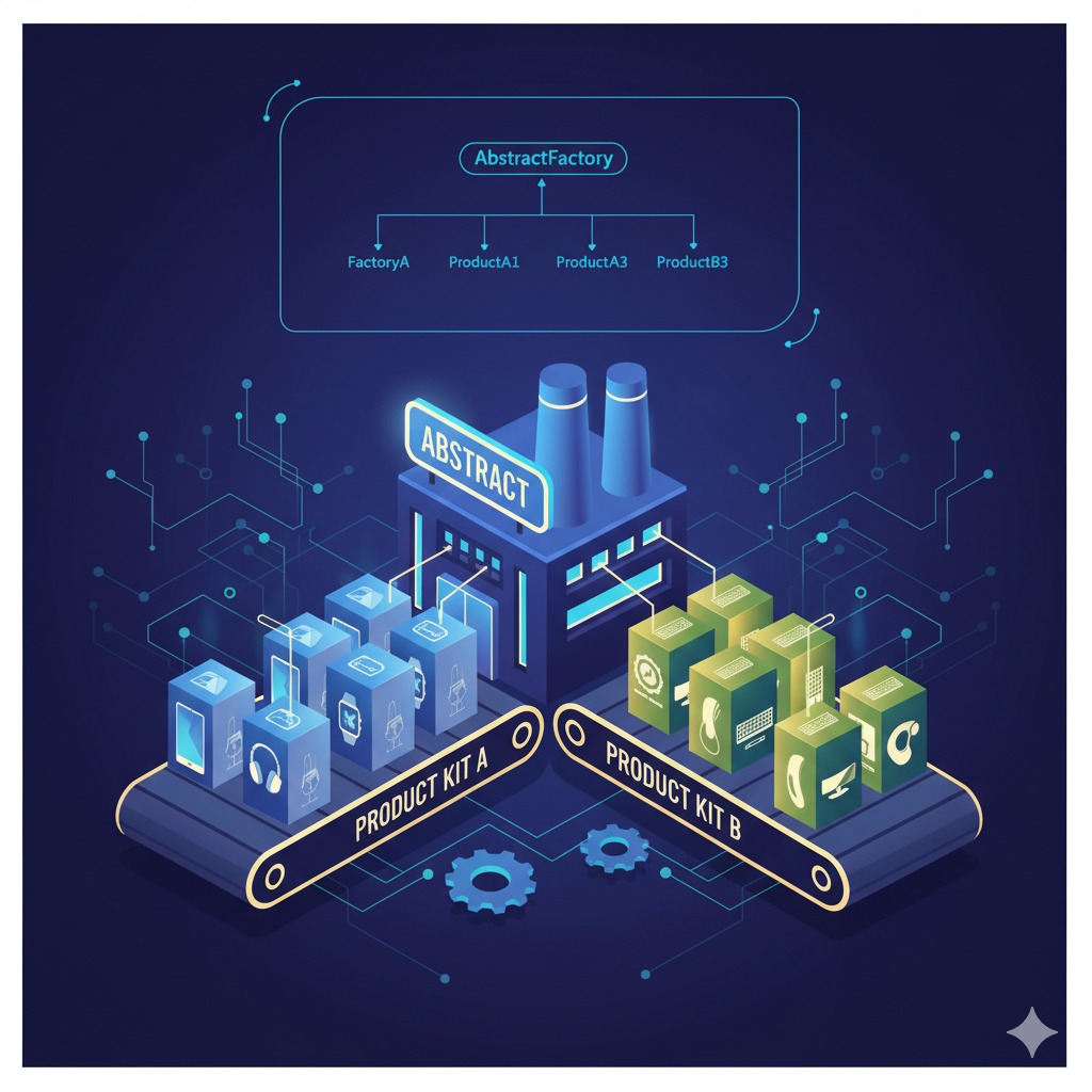 Ilustración conceptual del Patrón de Diseño Abstract Factory.
