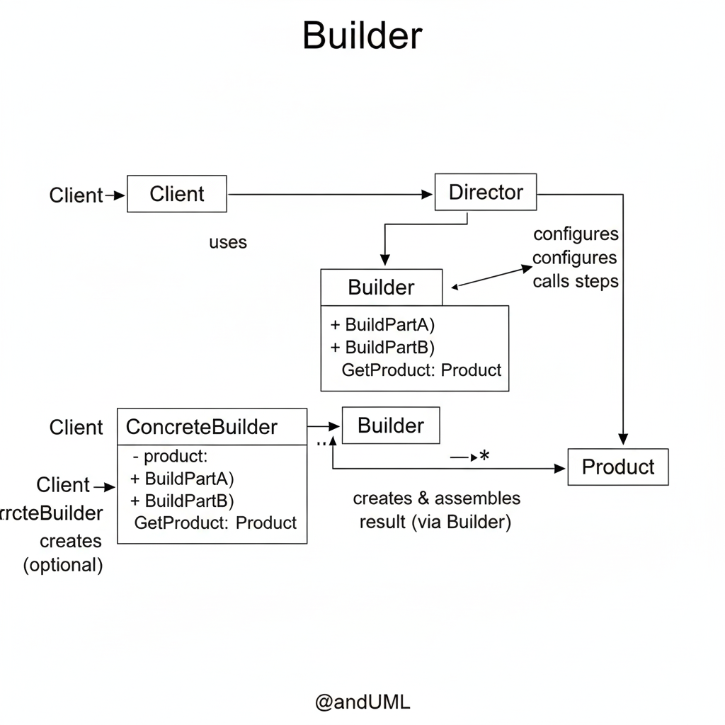 Diagrama de clases UML del Patrón Builder.