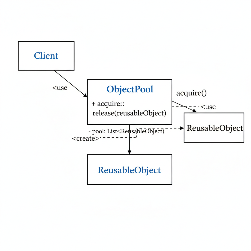 Diagrama de clases UML del Patrón Object Pool.